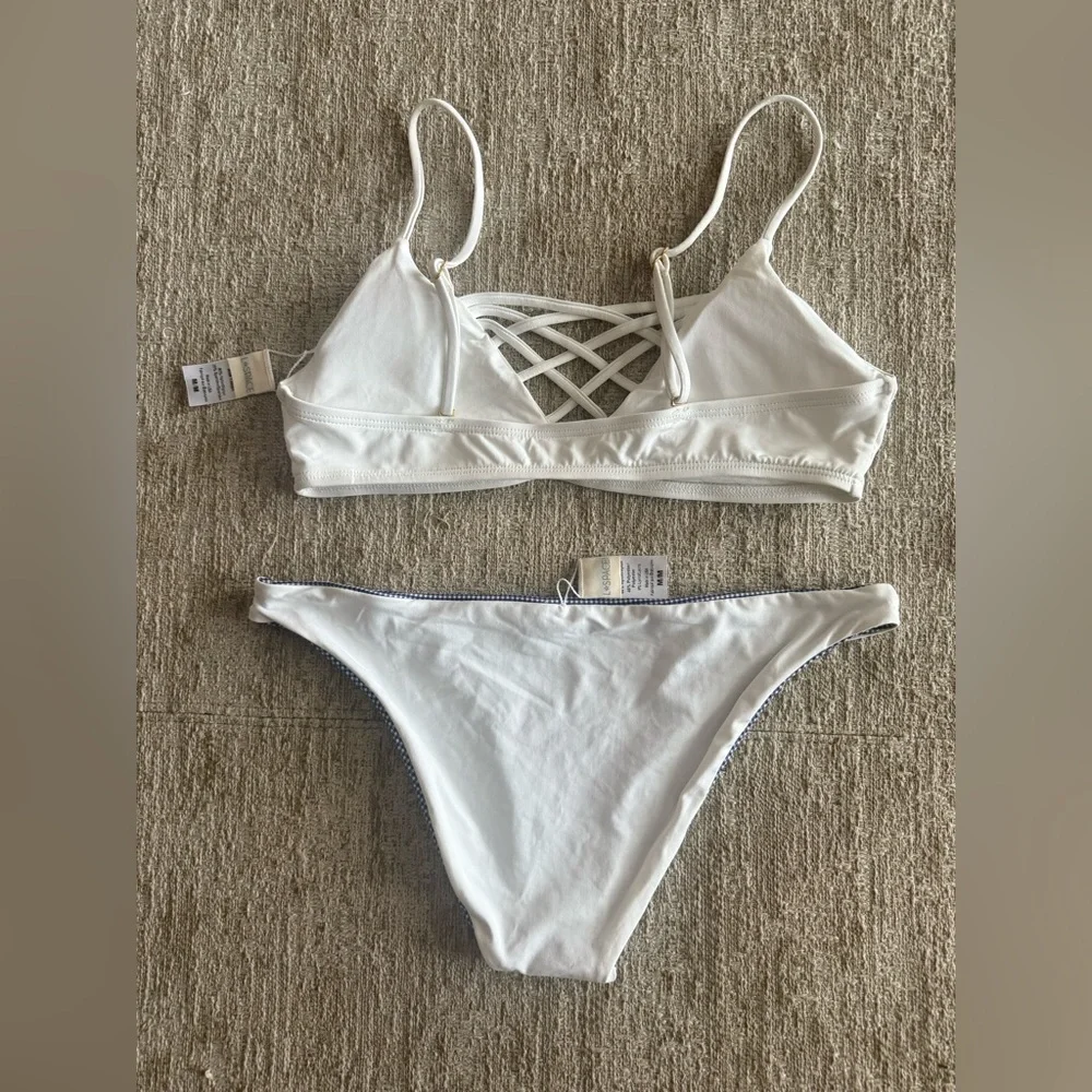 LSpace BRAND NEW White and reversible Blue Women's Swim Set - Picture 2 of 3